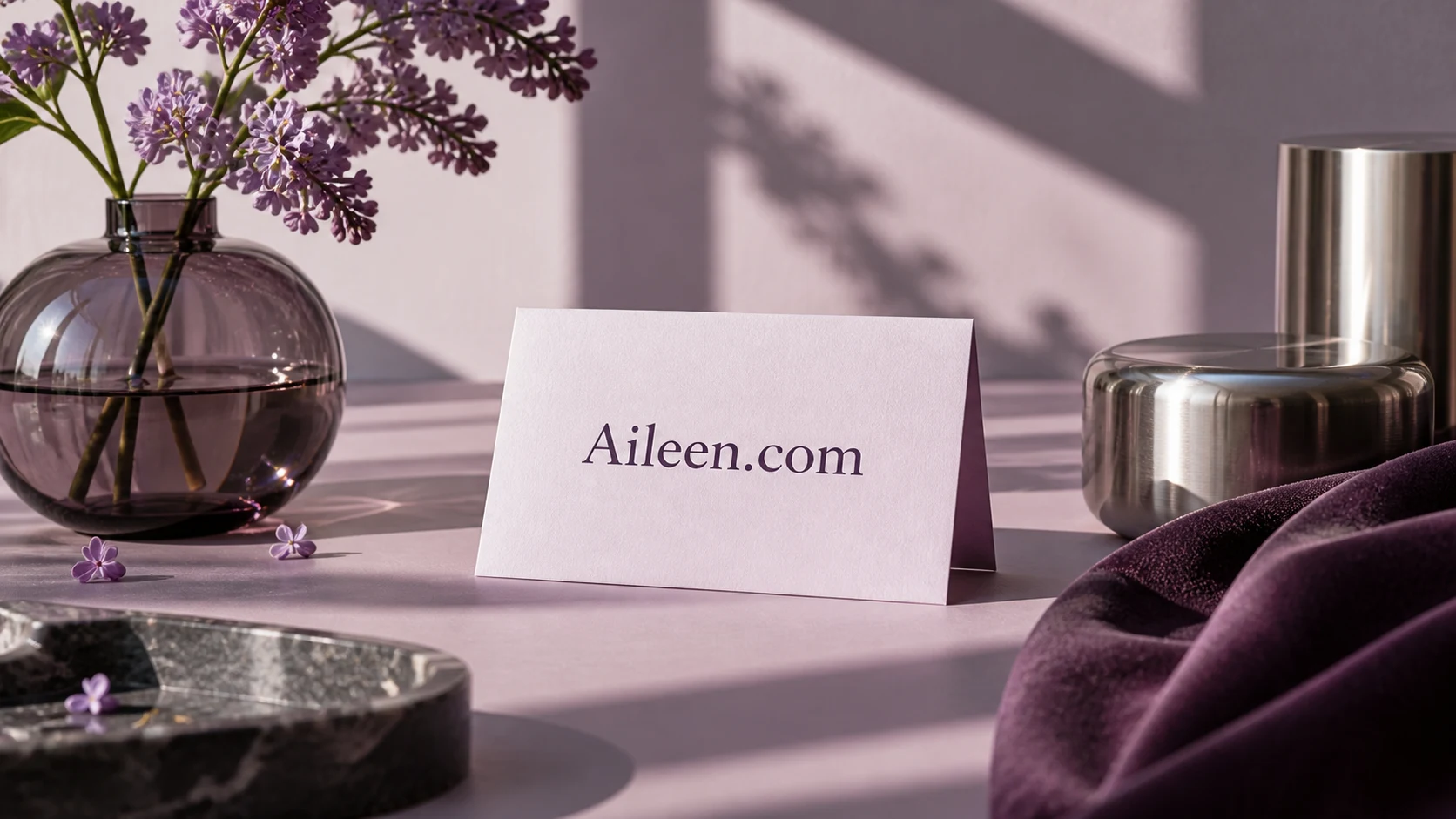 Lilac and plum editorial still life featuring Aileen.com